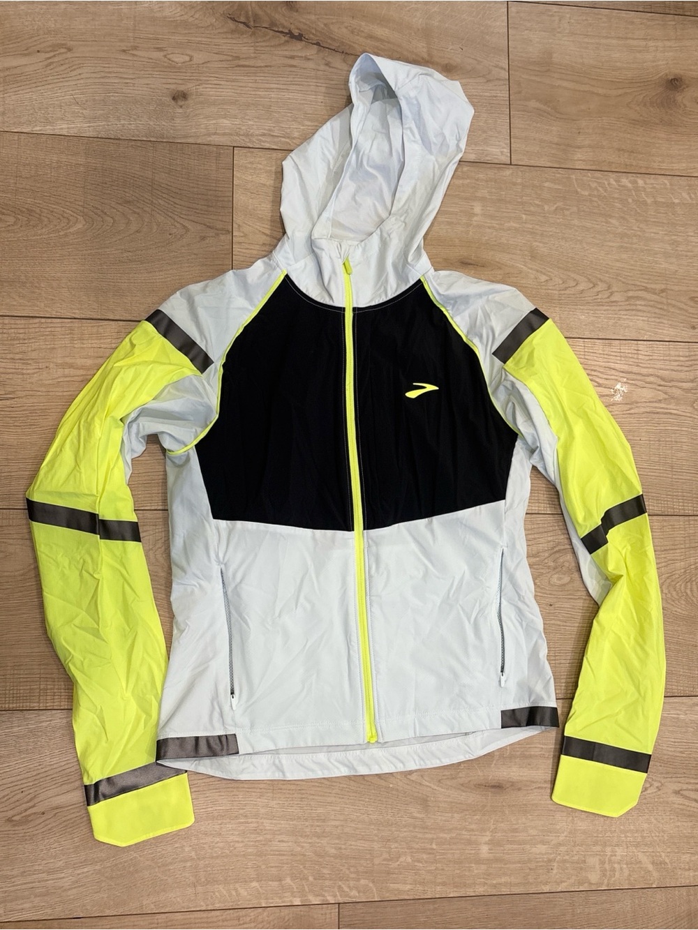 Brooks White, Black & Neon Yellow Running Jacket